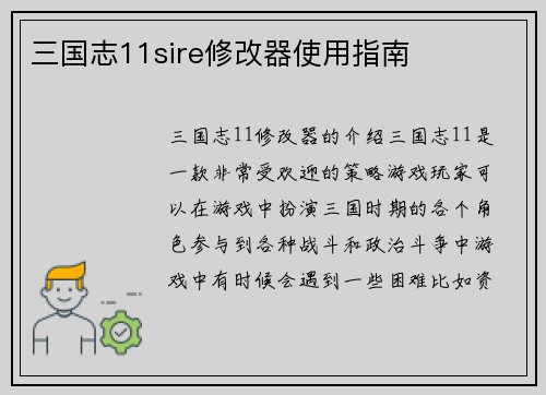 三国志11sire修改器使用指南